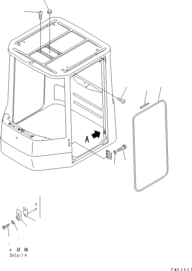 Komatsu parts book diagram for WD500-3 S/N 50001-UP: OPERATOR'S CAB (ROOF CAP AND DOOR STRIKER) (WITH RADIO OR CASSETTE)