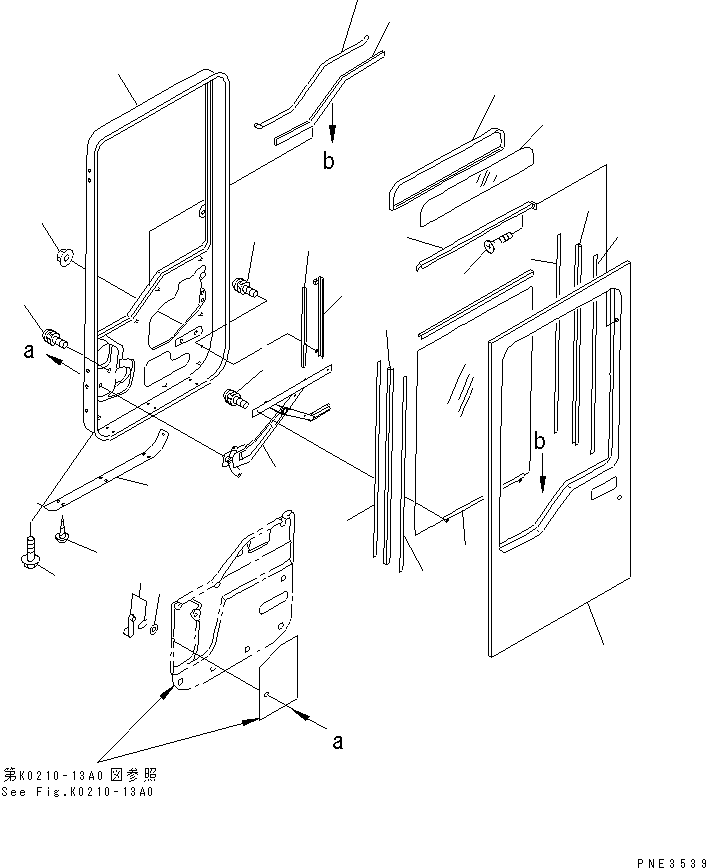 Komatsu parts book diagram for WD500-3 S/N 50001-UP: OPERATOR'S CAB (DOOR ? L.H.)