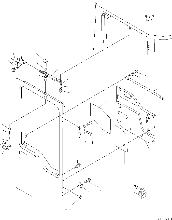 Komatsu parts book diagram for WD500-3 S/N 50001-UP: OPERATOR'S CAB (DOOR RELATED PARTS ? R.H.)