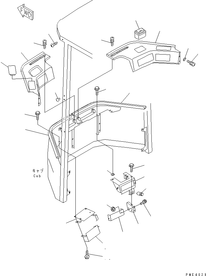 Komatsu parts book diagram for WD500-3 S/N 50001-UP: OPERATOR'S CAB (FRONT INTERIOR TRIM)