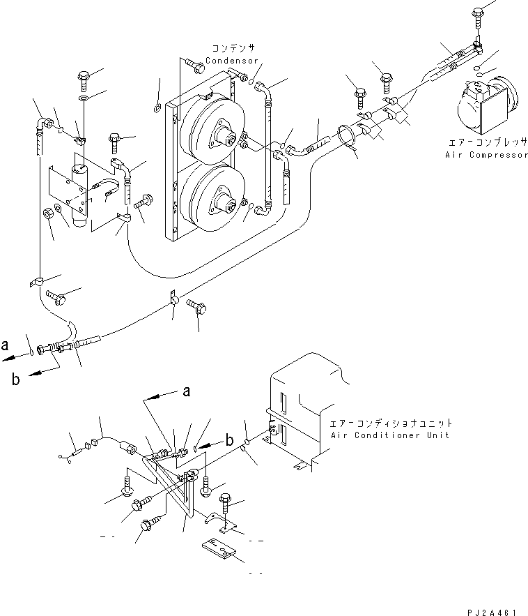 Komatsu parts book diagram for WD500-3 S/N 50001-UP: AIR CONDITIONER MOUNTING AND PIPING (AIR COMPRESSOR PIPING)