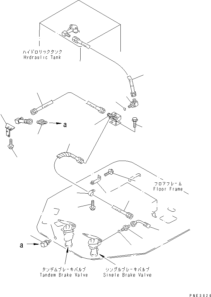Komatsu parts book diagram for WD500-3 S/N 50001-UP: BRAKE CONTROL (BRAKE VALVE TO HYDRAULIC TANK PIPING)