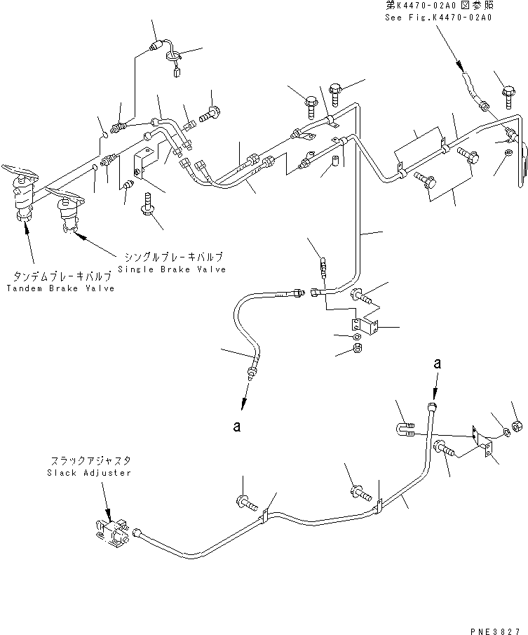 Komatsu parts book diagram for WD500-3 S/N 50001-UP: BRAKE CONTROL (BRAKE VALVE TO SLACK ADJUSTER)