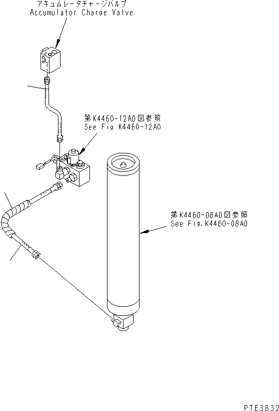 Komatsu parts book diagram for WD500-3 S/N 50001-UP: BRAKE CONTROL (CHARGE VALVE TO EMERGENCY BRAKE VALVE AND DRAIN)