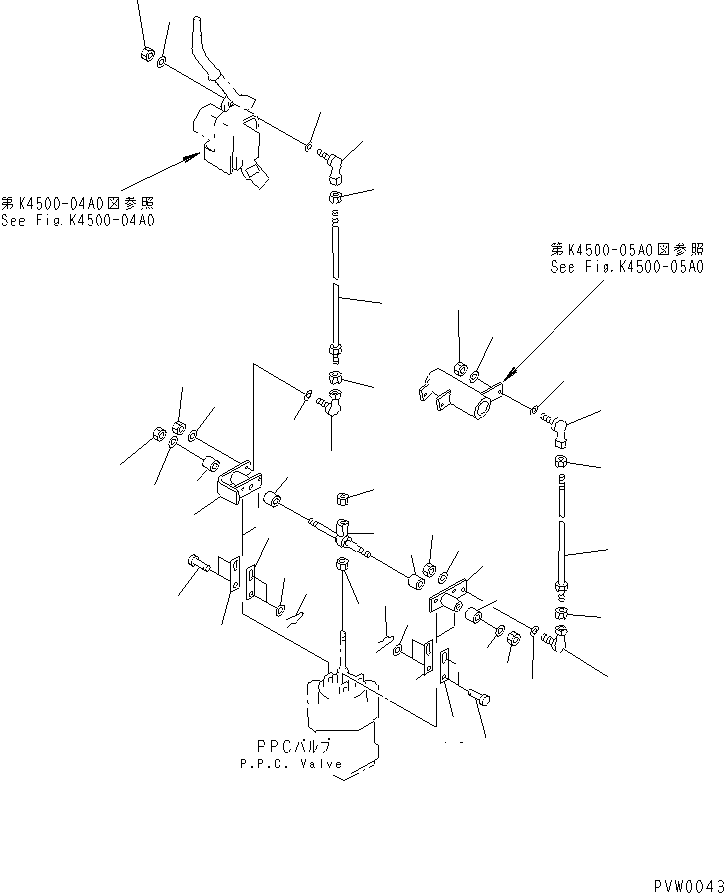 Komatsu parts book diagram for WD500-3 S/N 50001-UP: LOADER CONTROL (WORK EQUIPMENT CONTROL LINKAGE ? L.H.)