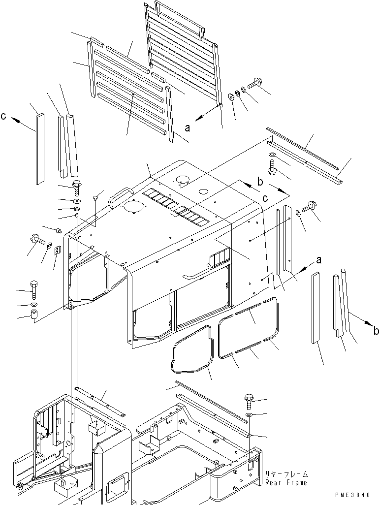 Komatsu parts book diagram for WD500-3 S/N 50001-UP: RADIATOR GUARD AND HOOD (ENGINE HOOD)