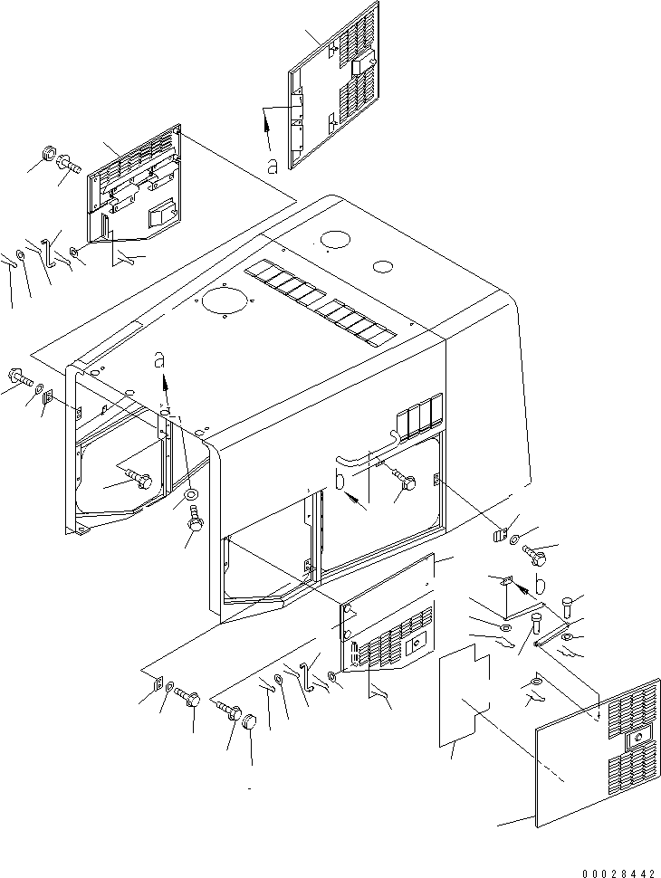 Komatsu parts book diagram for WD500-3 S/N 50001-UP: RADIATOR GUARD AND HOOD (ENGINE SIDE COVER)