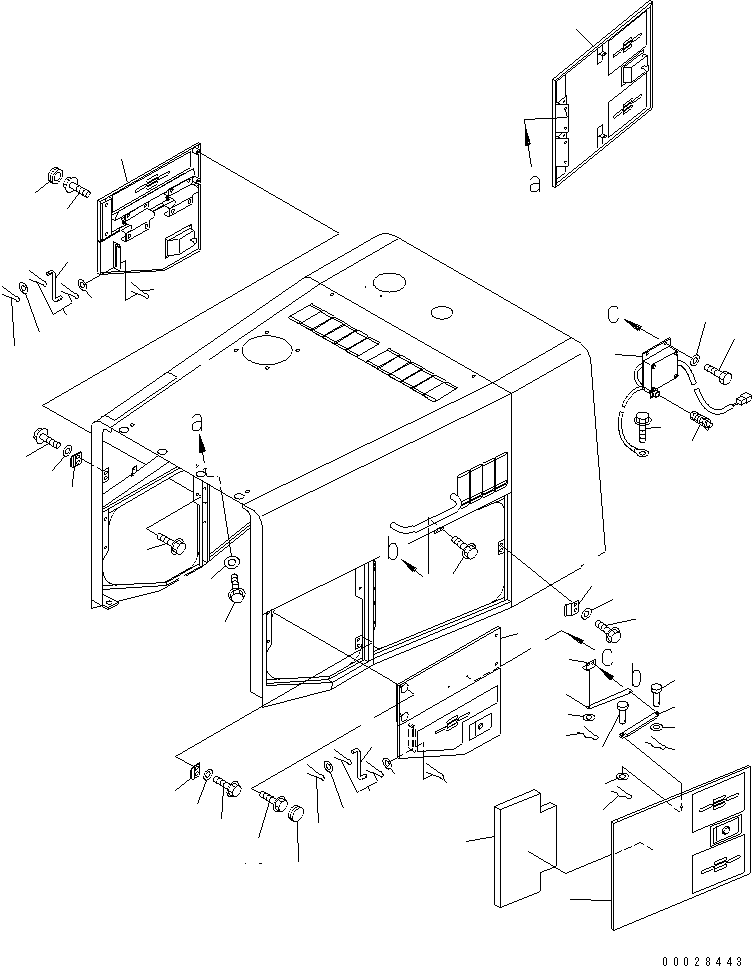 Komatsu parts book diagram for WD500-3 S/N 50001-UP: RADIATOR GUARD AND HOOD (ENGINE SIDE COVER) (-30 DEG. SPEC.)