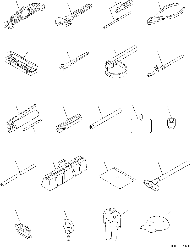 Komatsu parts book diagram for WD500-3 S/N 50001-UP: TOOL (RUSSIAN) (WITH OVERALL AND CAP)(#50011-)