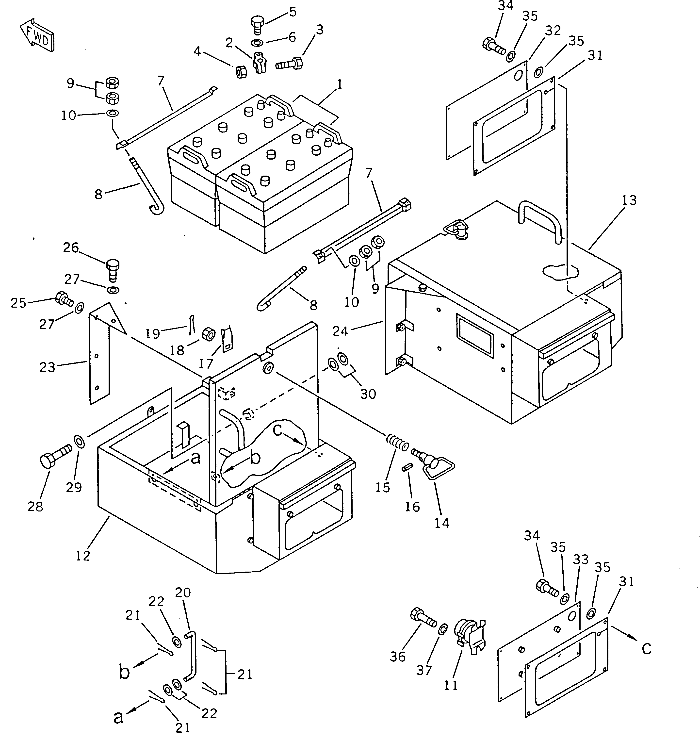 Wheel Dozers Komatsu / WD600-1H S/N 10001-UP (-50cent. Spec.)(wd600-0c) / BATTERY AND BATTERY RELAY(030130 : 1401)