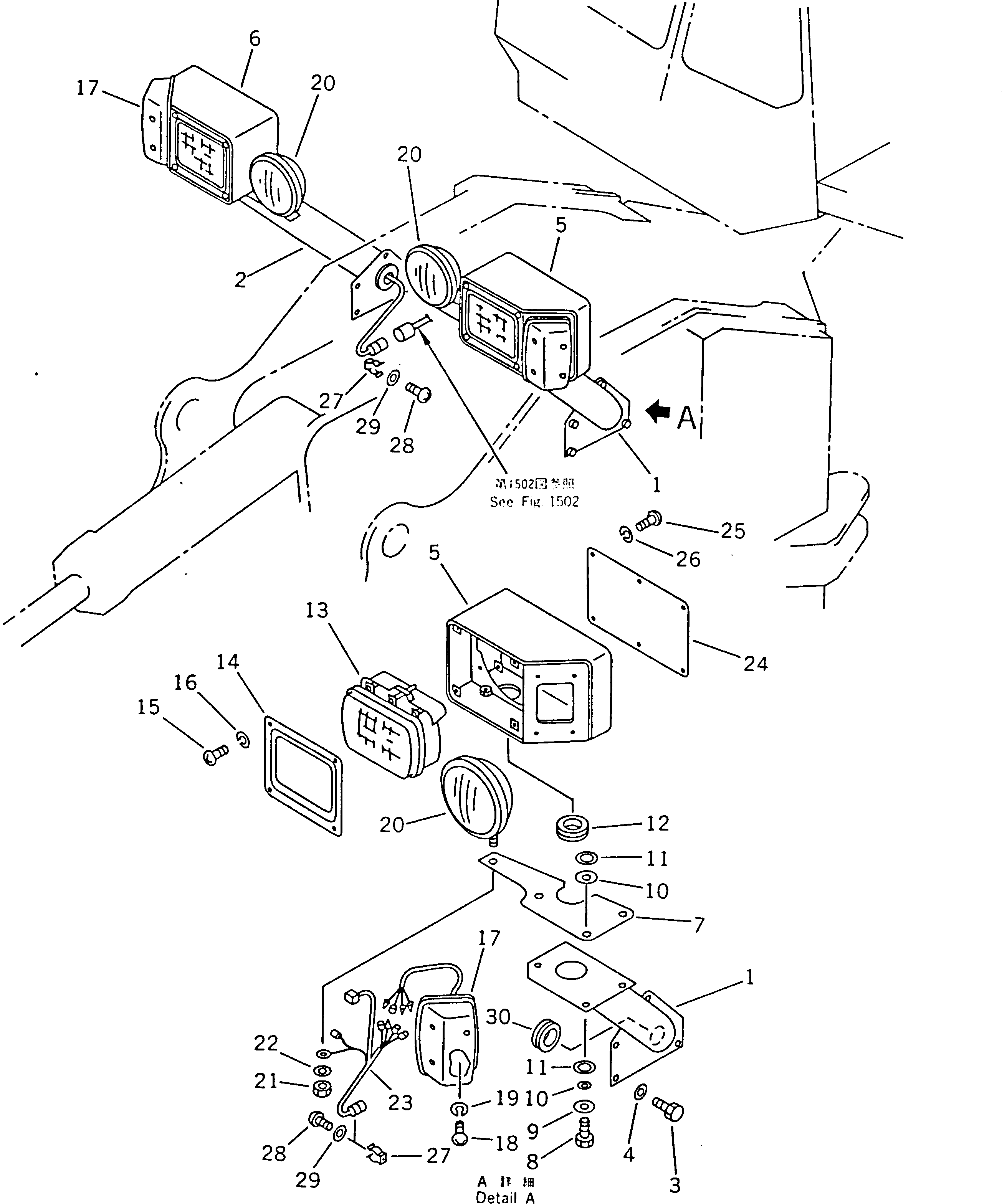 Wheel Dozers Komatsu / WD600-1H S/N 10001-UP (-50cent. Spec.)(wd600-0c) / ELECTRICAL SYSTEM (FRONT LAMP)(030170 : 1501)