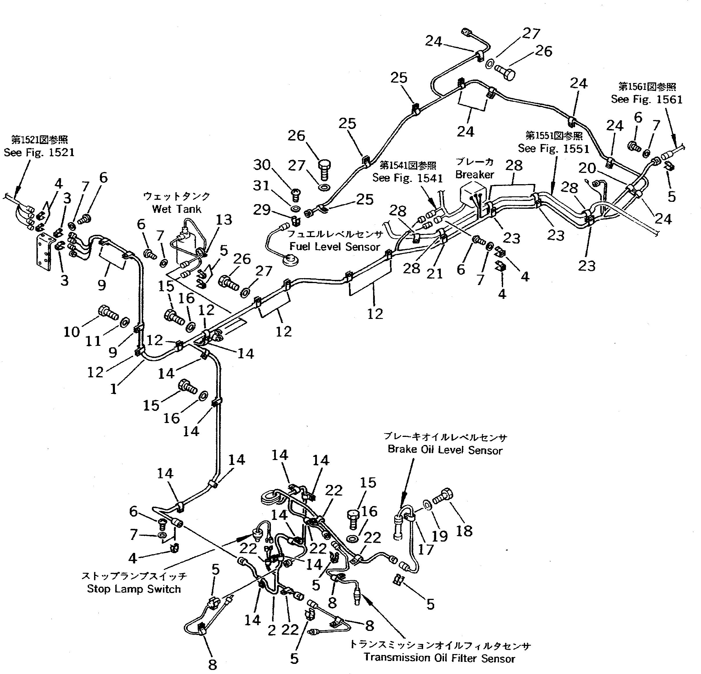 Komatsu parts book diagram for WD600-1 S/N 10001-UP: ELECTRICAL SYSTEM (REAR FRAME LINE)