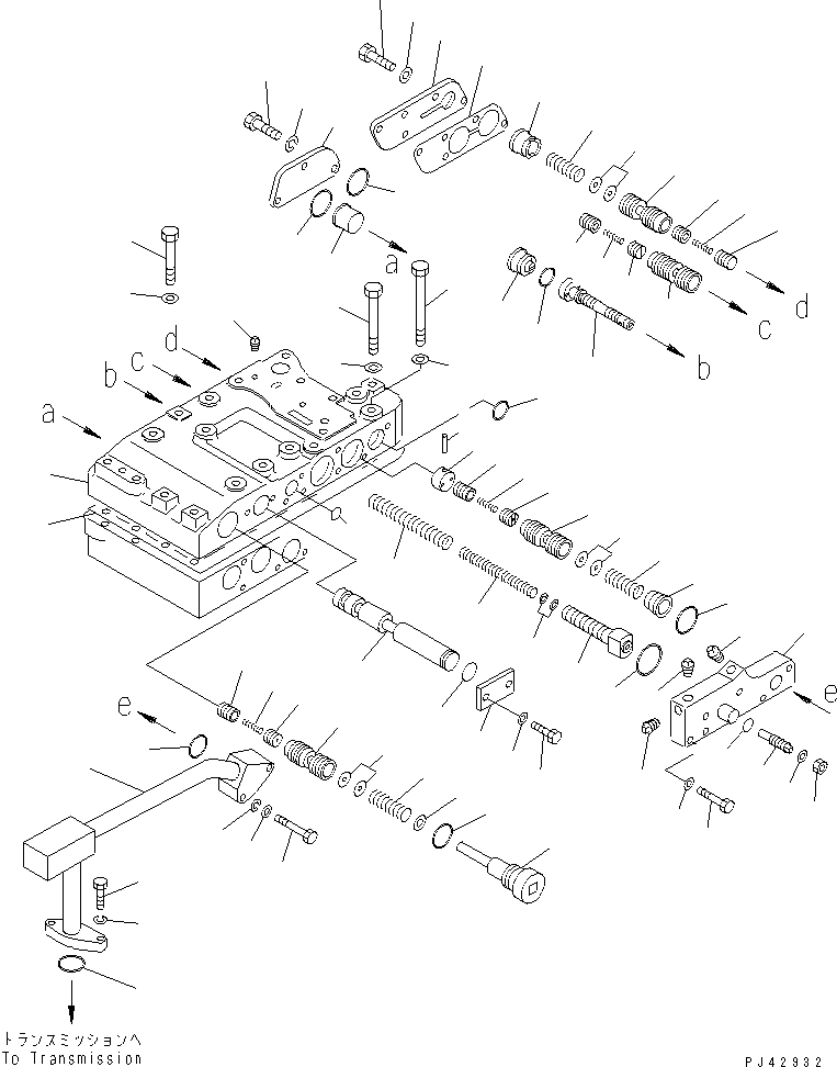 Komatsu parts book diagram for WD600-1 S/N 10001-UP: TRANSMISSION CONTROL VALVE (1/4)