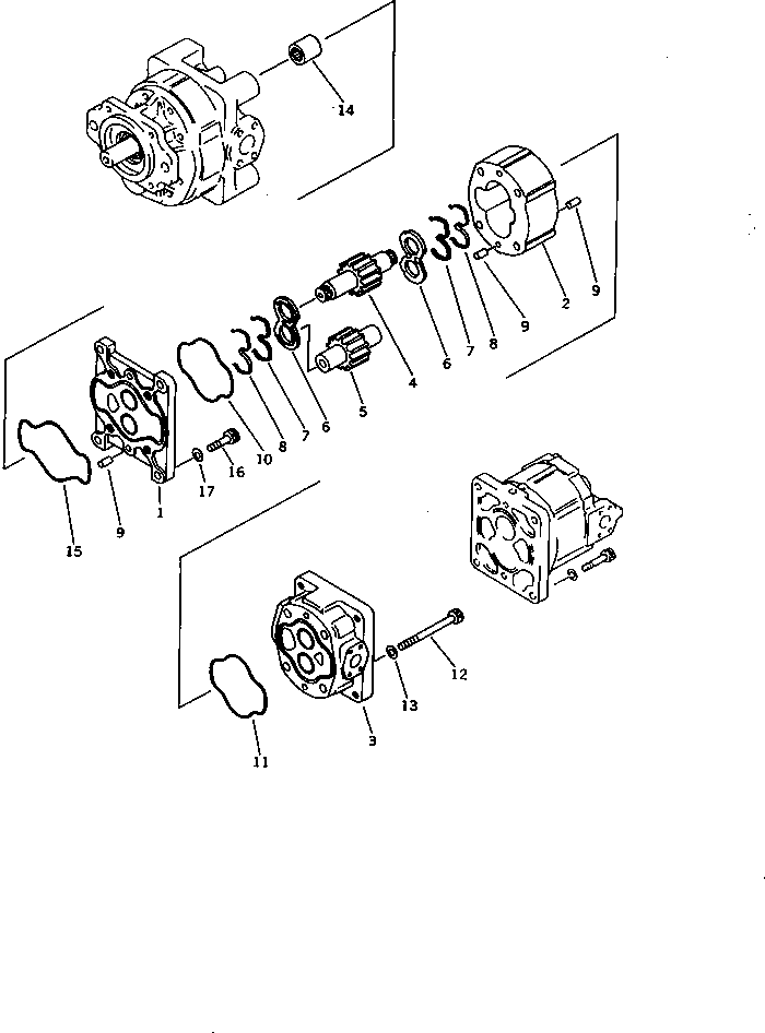 Komatsu parts book diagram for WD600-1 S/N 10001-UP: HYDRAULIC PUMP (2/3) (TORQUE CONVERTER)