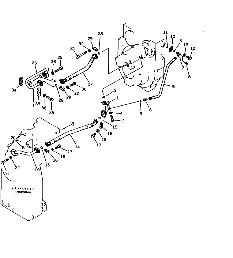 Komatsu parts book diagram for WD600-1 S/N 10001-UP: TORQFLOW TRANSMISSION PIPING (LUBRICATION LINE)