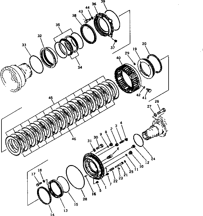 Komatsu parts book diagram for WD600-1 S/N 10001-UP: REAR WHEEL BRAKE