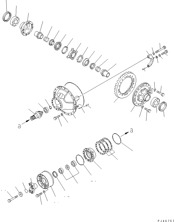Komatsu parts book diagram for WD600-1 S/N 10001-UP: REAR DIFFERENTIAL (NO SPIN DIFF.)