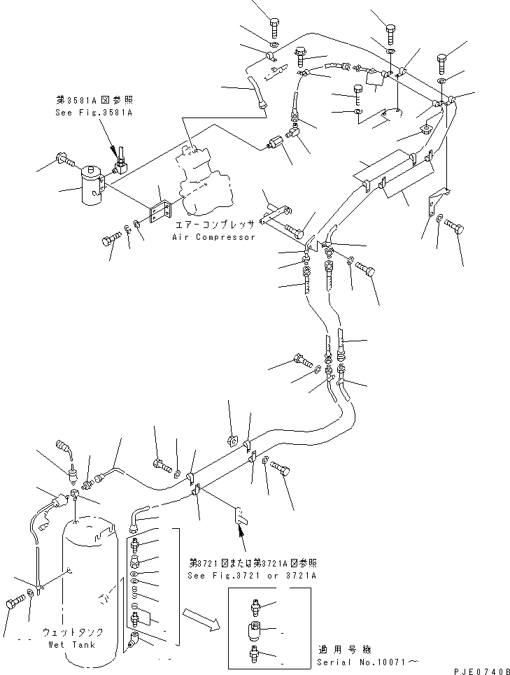 Komatsu parts book diagram for WD600-1 S/N 10001-UP: AIR PIPING (COMPRESSOR TO WET TANK)(#10055-)