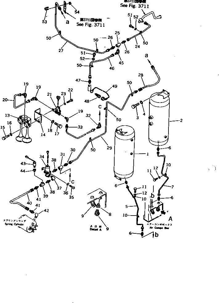 Komatsu parts book diagram for WD600-1 S/N 10001-UP: AIR PIPING (DRY TANK AND HORN)