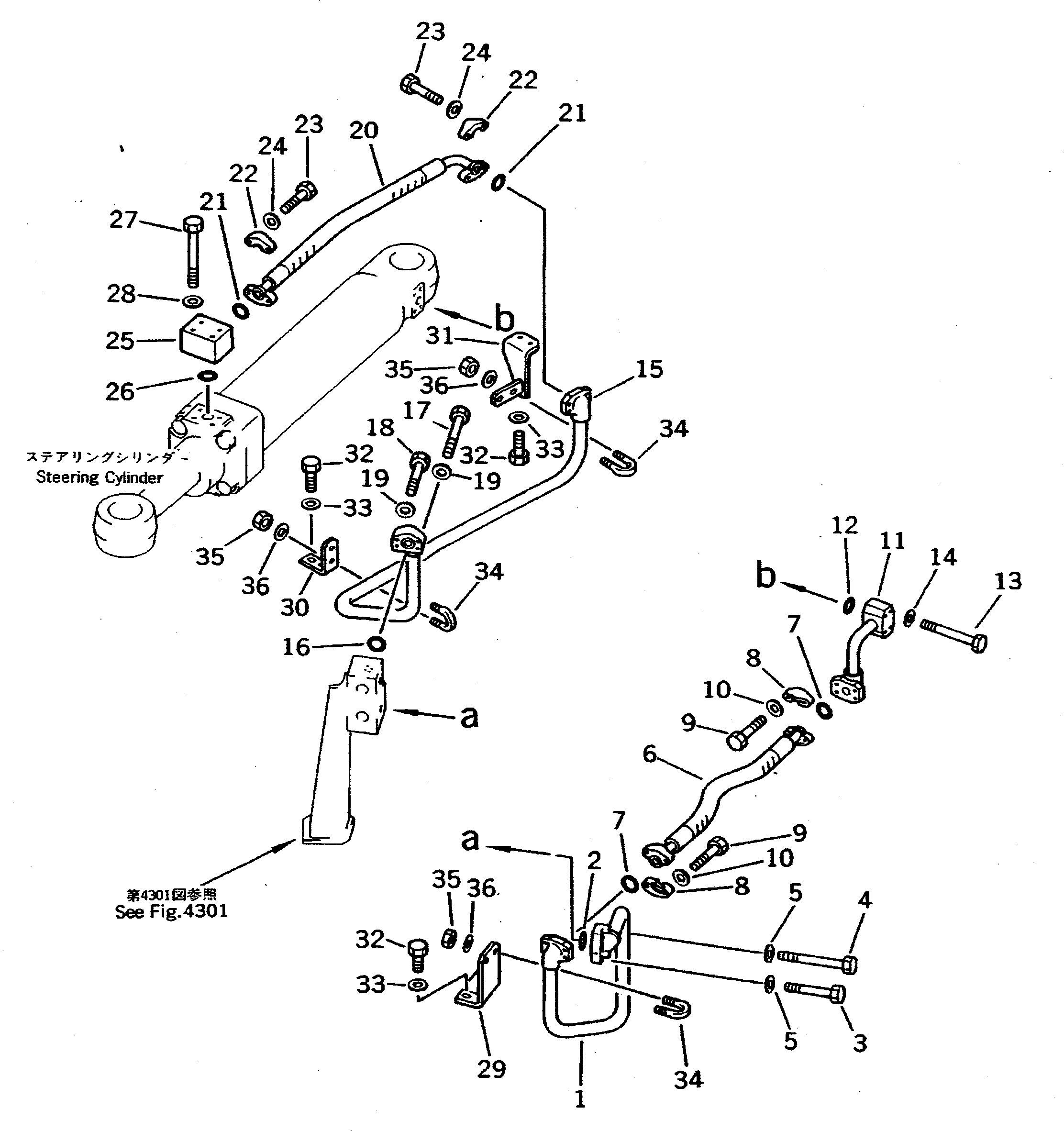 Wheel Dozers Komatsu / WD600-1 S/N 10001-UP(wd600-1c) / STEERING OIL PIPING (R.H. STEERING CYLINDER LINE)(120100 : 4315)