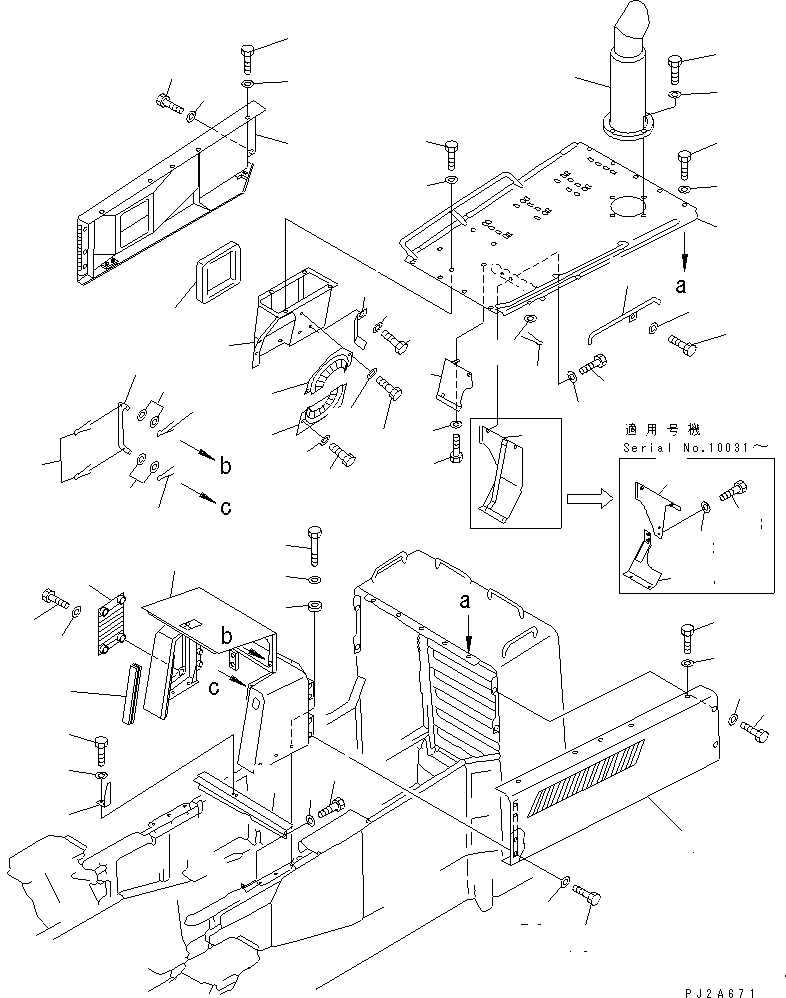 Komatsu parts book diagram for WD600-1 S/N 10001-UP: ENGINE HOOD