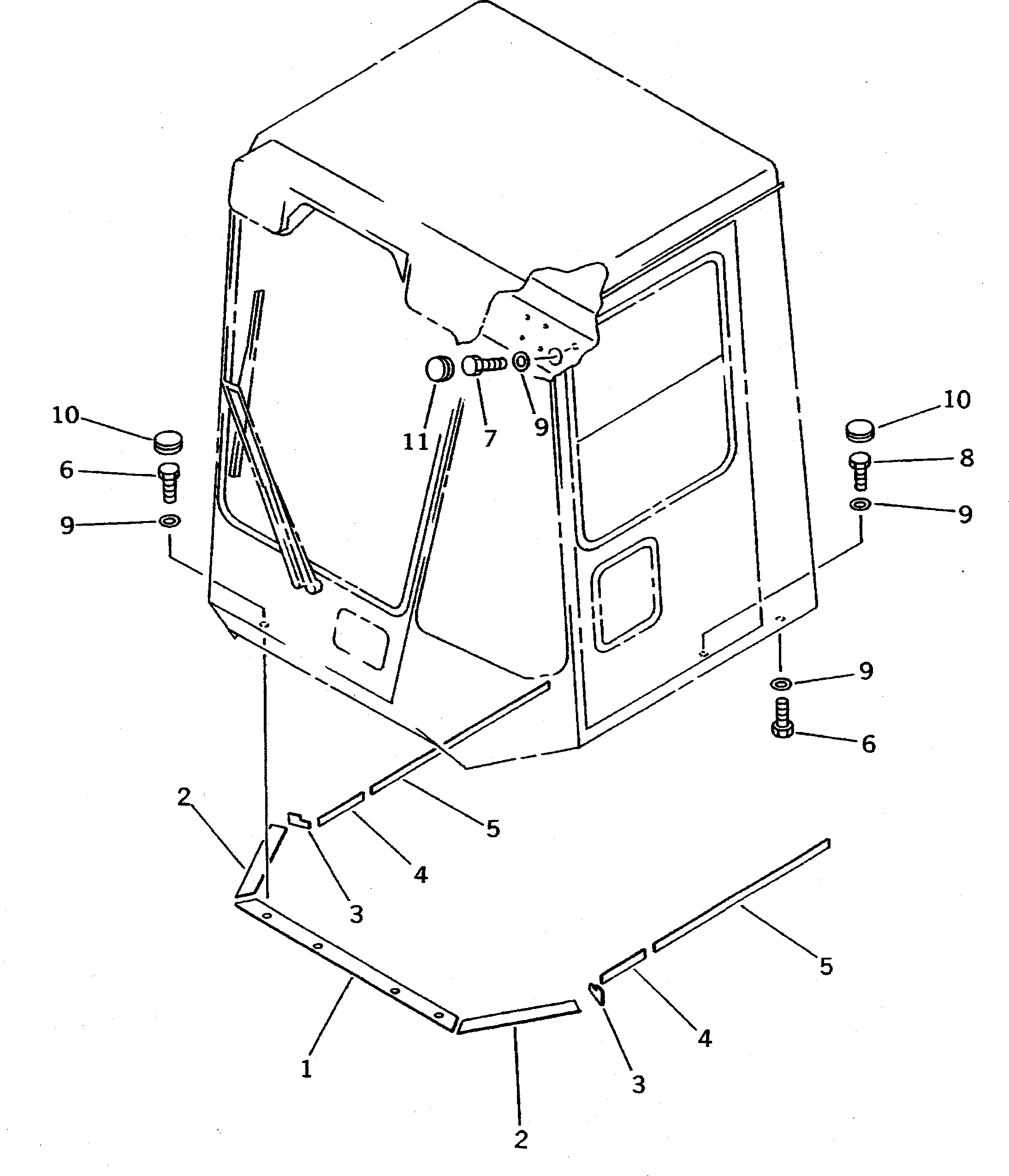 Komatsu parts book diagram for WD600-1 S/N 10001-UP: OPERATOR'S CAB (1/7) (MOUNTING PARTS)