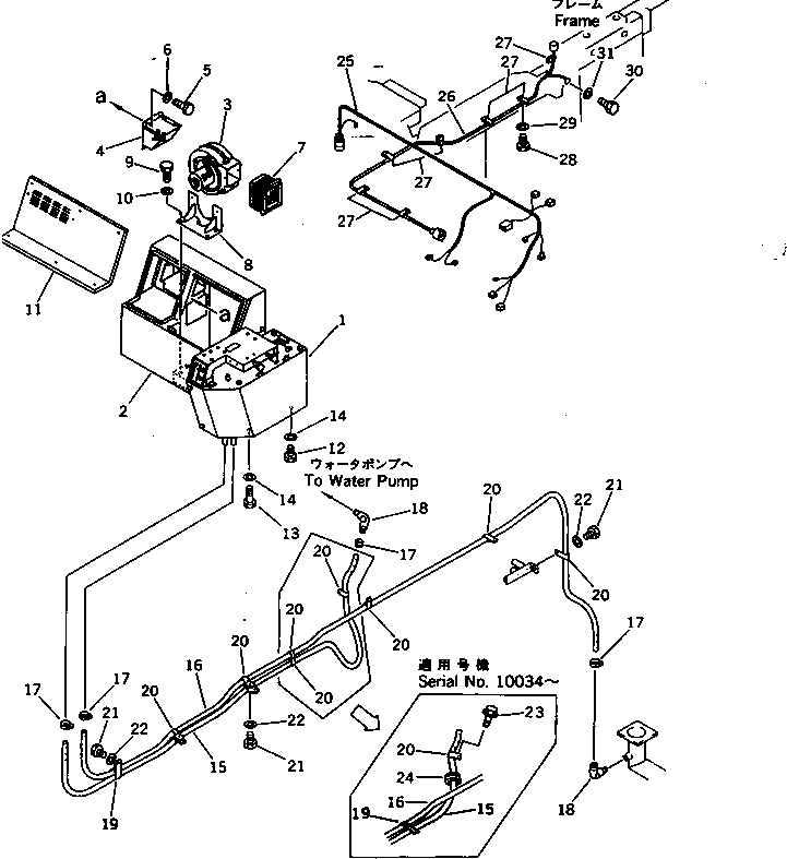 Komatsu parts book diagram for WD600-1 S/N 10001-UP: AIR CONDITIONER (NIPPON DENSO) (2/4) (WATER PIPING AND WIRING)(#10001-.)