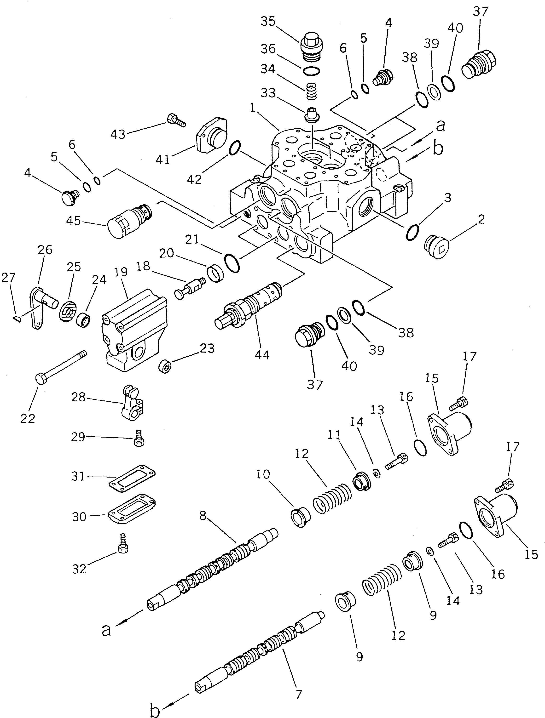 Komatsu parts book diagram for WD600-1 S/N 10001-UP: HYDRAULIC CONTROL VALVE (1/2)