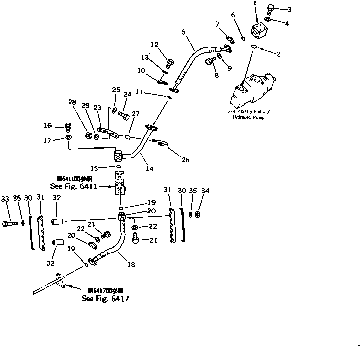 Komatsu parts book diagram for WD600-1 S/N 10001-UP: HYDRAULIC PIPING (DELIVERY LINE) (2/2)