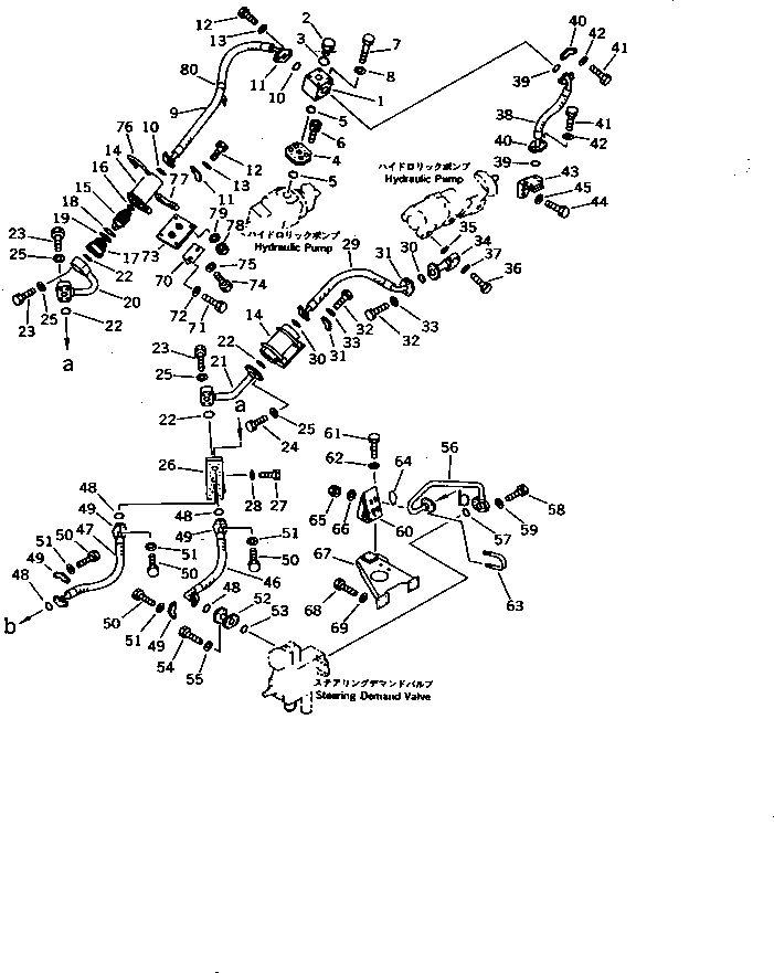 Komatsu parts book diagram for WD600-1 S/N 10001-UP: HYDRAULIC PIPING (DELIVERY LINE) (1/2) (FOR U-BLADE)