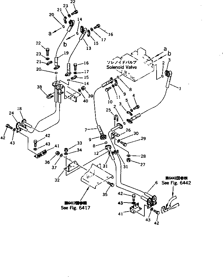 Komatsu parts book diagram for WD600-1 S/N 10001-UP: HYDRAULIC PIPING (TILT AND PITCH CYLINDER LINE) (1/2)