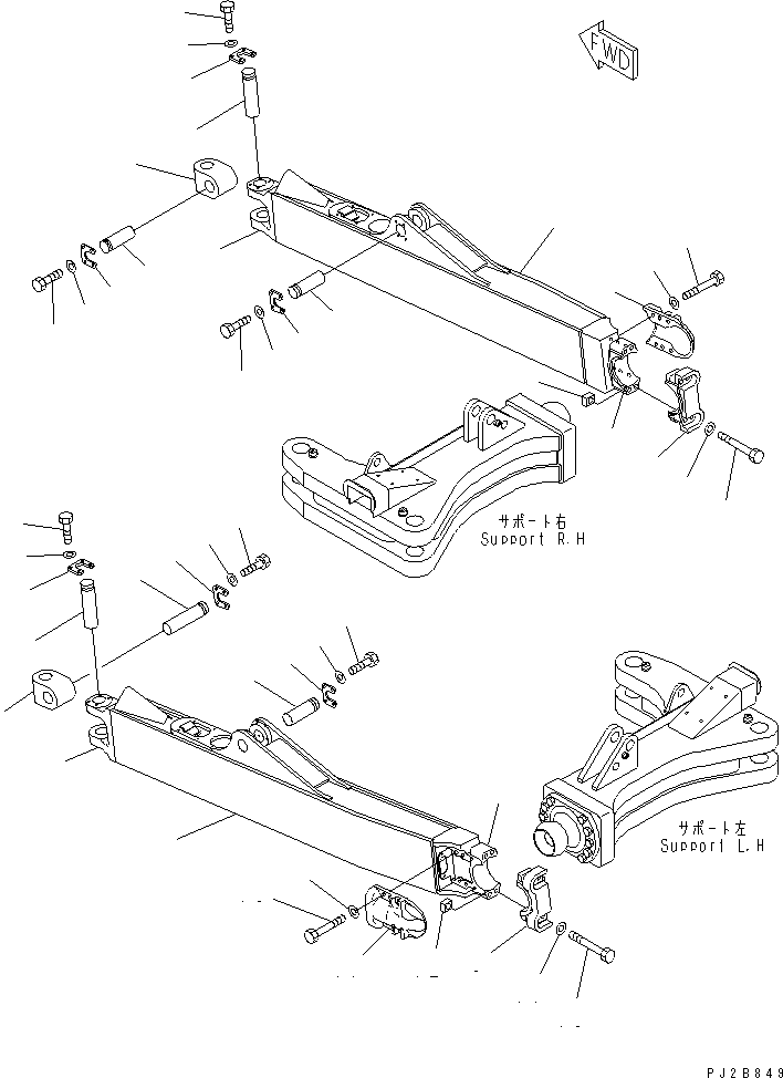 Komatsu parts book diagram for WD600-1 S/N 10001-UP: DOZER AND LINKAGE (DOZER FRAME AND MOUNTING PARTS)(#10162-)