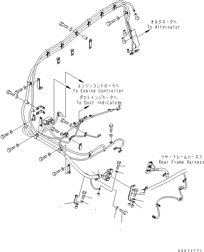 Wheel Dozers Komatsu / WD600-6 S/N 55001-55003(wd600-6c) / REAR HARNESS (ENGINE LINE MOUNTING PARTS)(#55001-)(120120 : E0202-03A0)