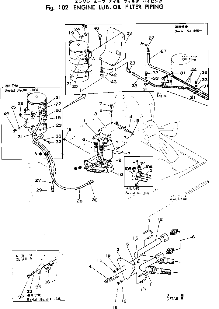 Komatsu parts book diagram for WF22A-2 S/N 1011-UP: ENGINE LUB. OIL FILTER PIPING