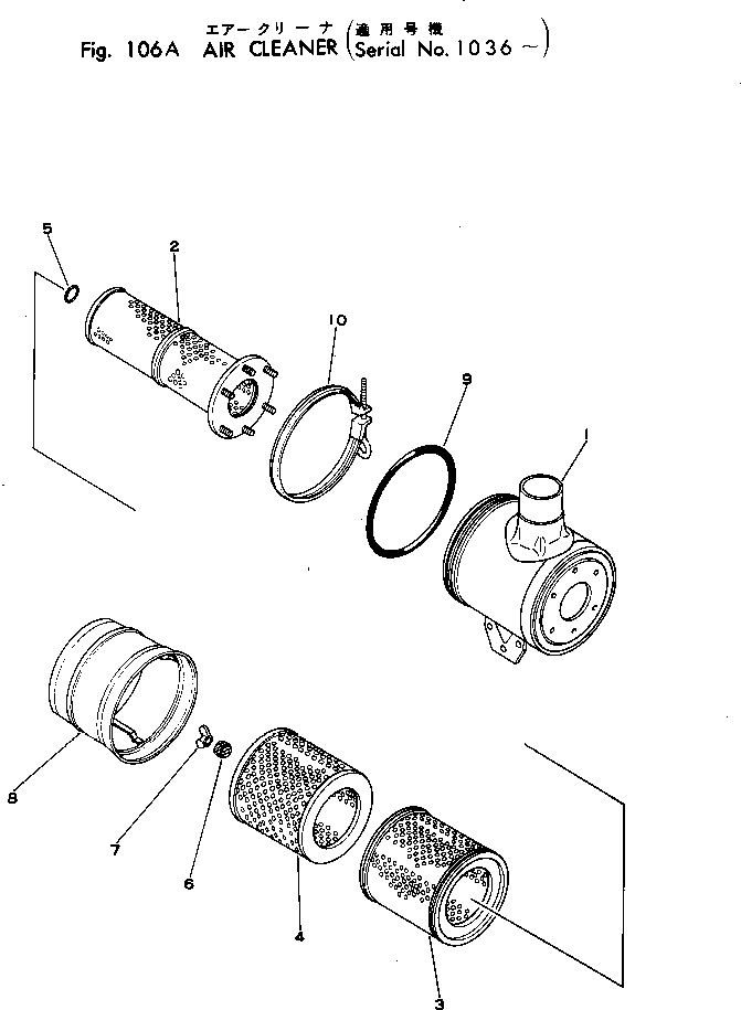 Komatsu parts book diagram for WF22A-2 S/N 1011-UP: AIR CLEANER(#1036-)