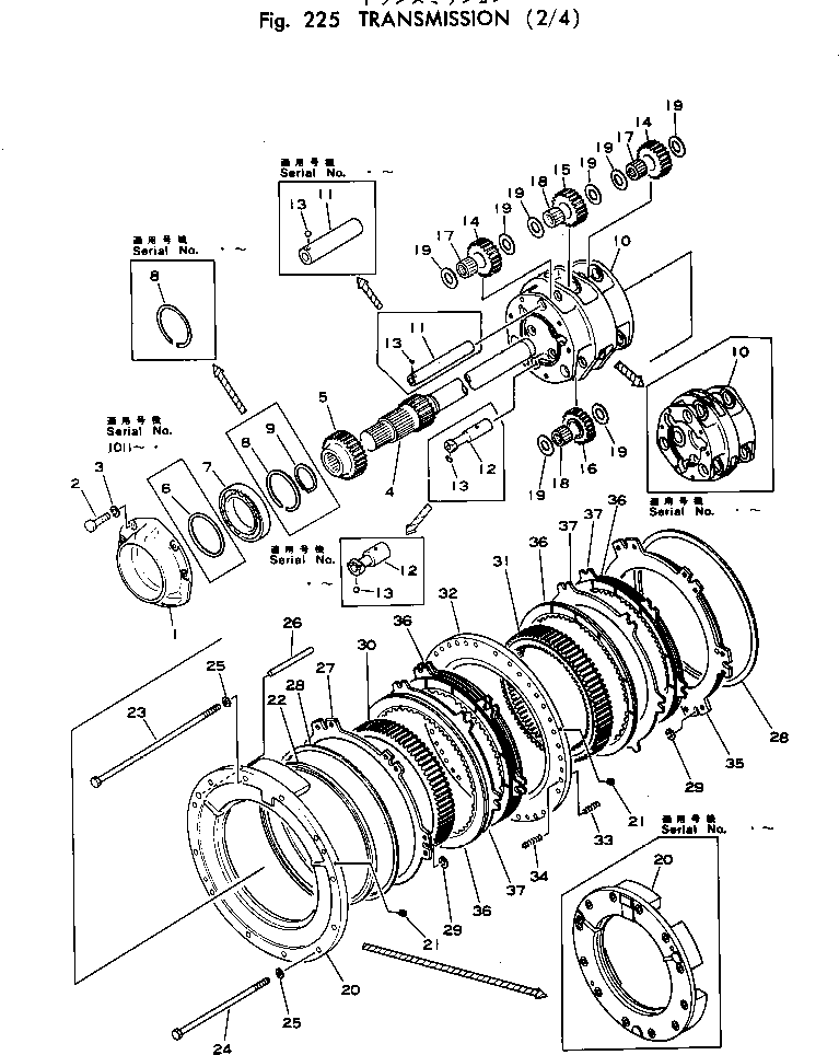 Komatsu parts book diagram for WF22A-2 S/N 1011-UP: TRANSMISSION (2/4)