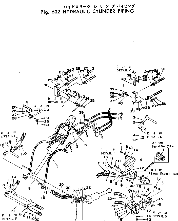 Komatsu parts book diagram for WF22A-2 S/N 1011-UP: HYDRAULIC CYLINDER PIPING