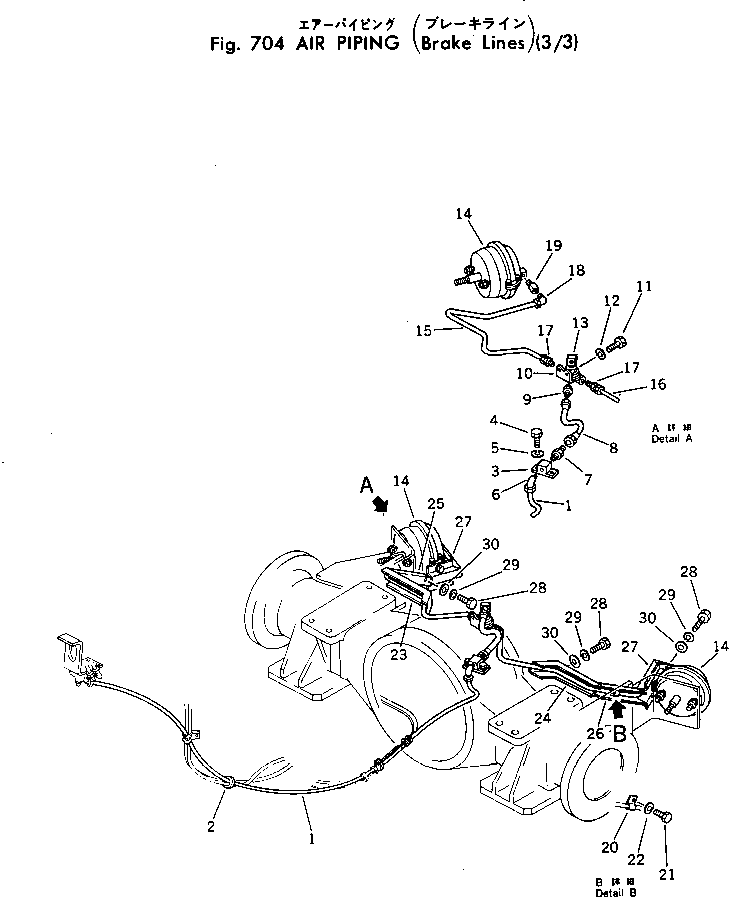 Komatsu parts book diagram for WF22A-2 S/N 1011-UP: AIR PIPING (BRAKE LINE) (3/3)