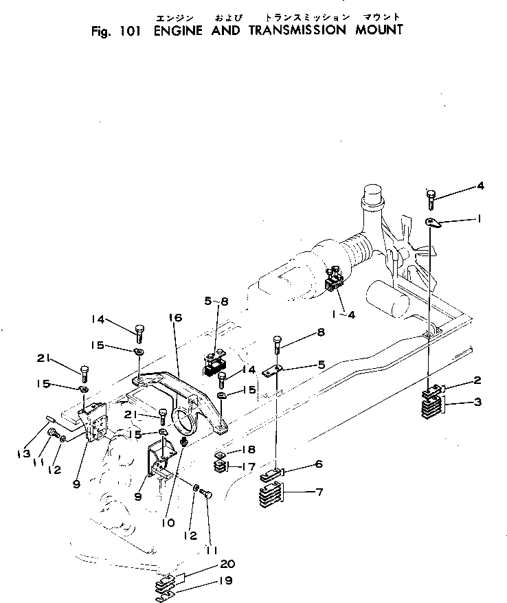 Komatsu parts book diagram for WF22T-2 S/N 1011-UP: ENGINE AND TRANSMISSION MOUNT