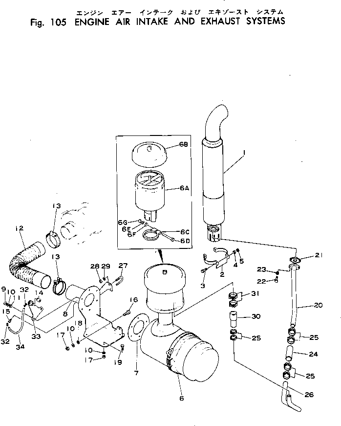 Komatsu parts book diagram for WF22T-2 S/N 1011-UP: ENGINE AIR INTAKE AND EXHAUST SYSTEM