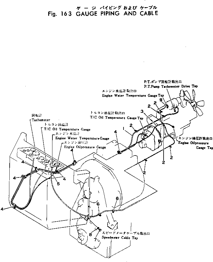 Komatsu parts book diagram for WF22T-2 S/N 1011-UP: GAUGE PIPING AND CABLE
