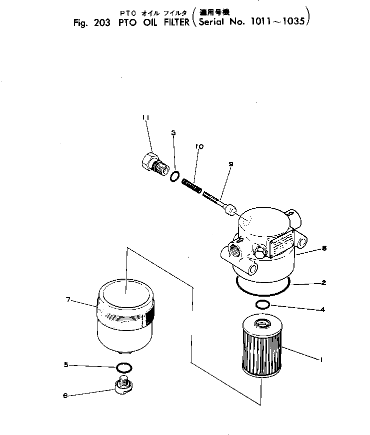 Komatsu parts book diagram for WF22T-2 S/N 1011-UP: PTO OIL FILTER(#1011-1035)