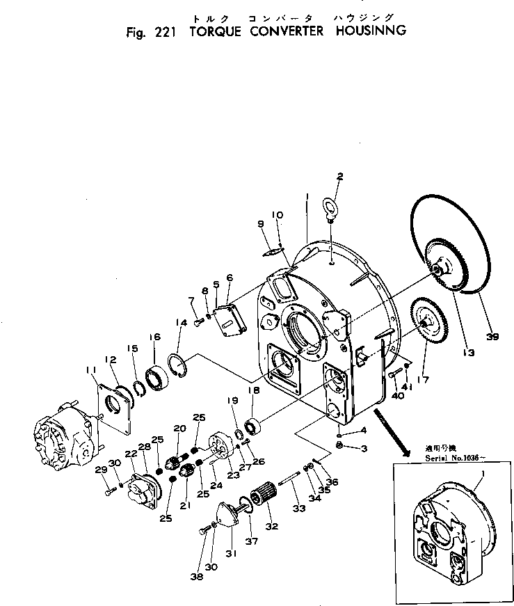 Komatsu parts book diagram for WF22T-2 S/N 1011-UP: TORQUE CONVERTER HOUSING