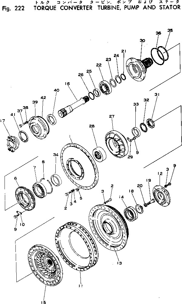 Komatsu parts book diagram for WF22T-2 S/N 1011-UP: TORQUE CONVERTER TURBINE ? PUMP AND STATOR