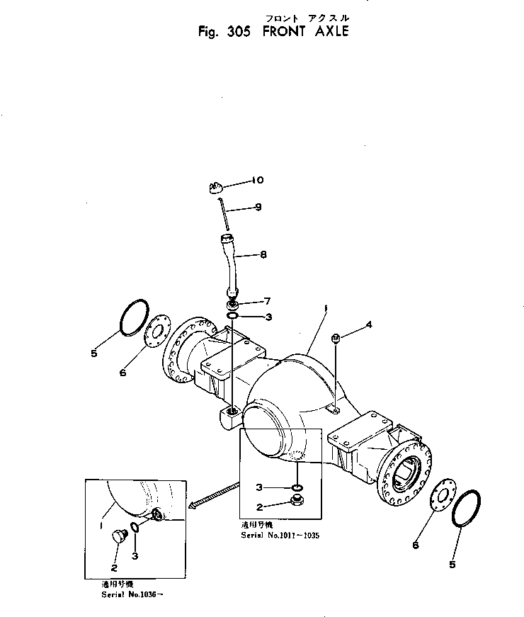 Komatsu parts book diagram for WF22T-2 S/N 1011-UP: FRONT AXLE