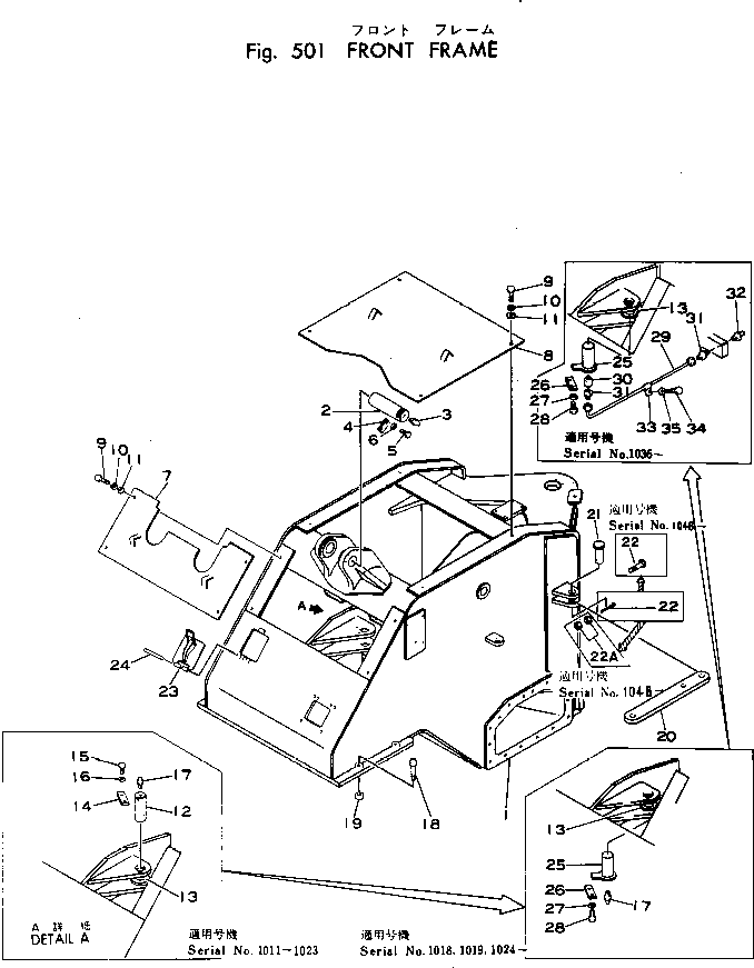 Komatsu parts book diagram for WF22T-2 S/N 1011-UP: FRONT FRAME