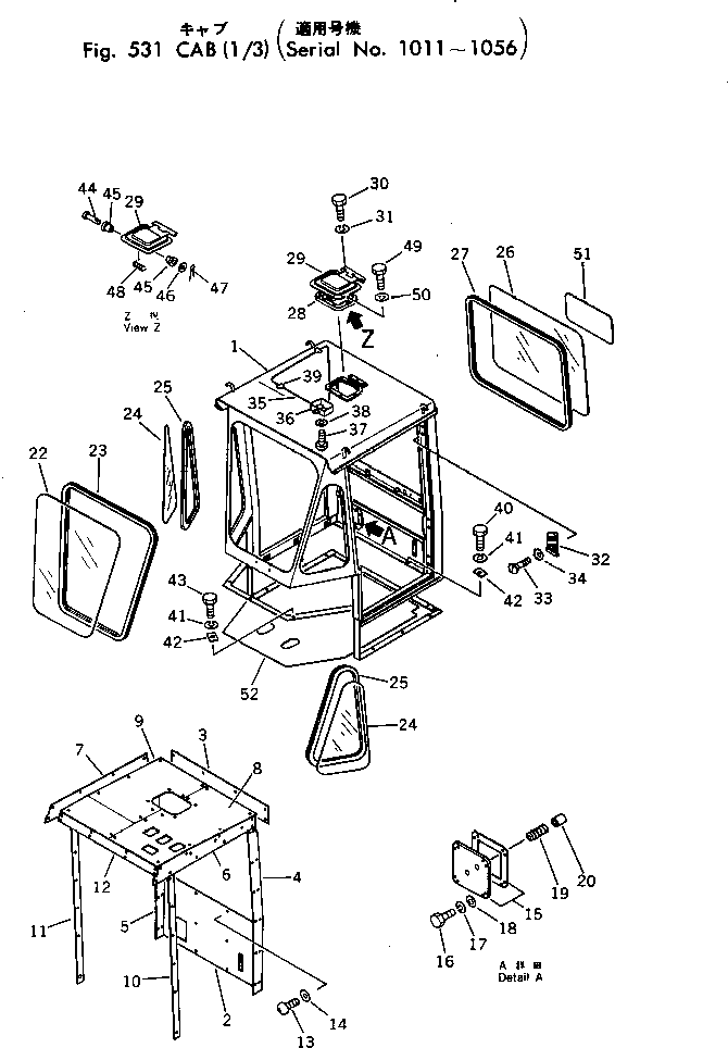 Komatsu parts book diagram for WF22T-2 S/N 1011-UP: CAB (1/3)(#1011-1056)