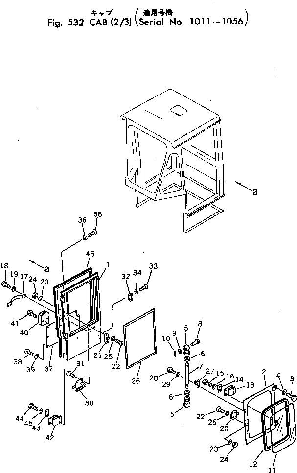 Komatsu parts book diagram for WF22T-2 S/N 1011-UP: CAB (2/3)(#1011-1056)