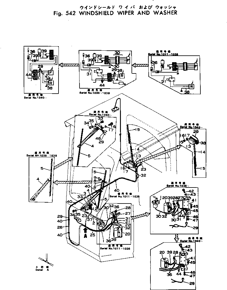 Komatsu parts book diagram for WF22T-2 S/N 1011-UP: WINDSHIELD WIPER AND WASHER
