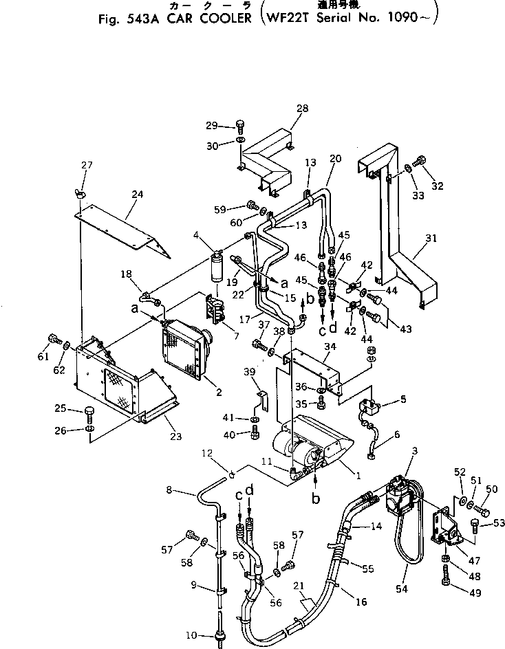 Komatsu parts book diagram for WF22T-2 S/N 1011-UP: CAR COOLER(#1090-)